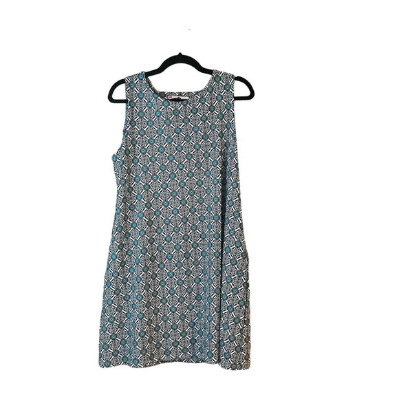Jude Connally Sleeveless Shift Dress Geometric Print Side Pockets Large Blue - Picture 1 of 11